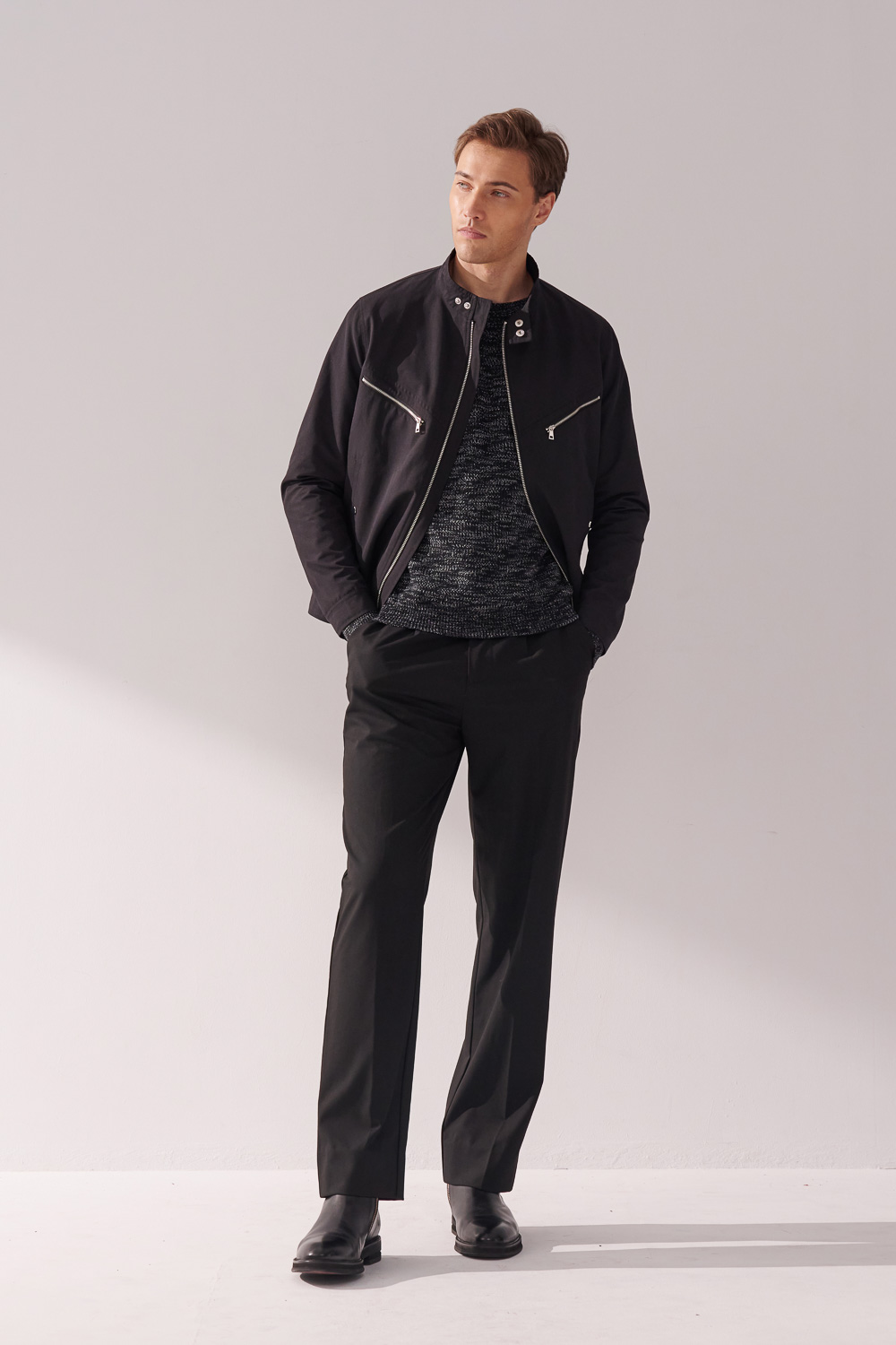 SST&C Black Wide Straight Fit Classic Elastic Casual Trousers | 00162410008_2