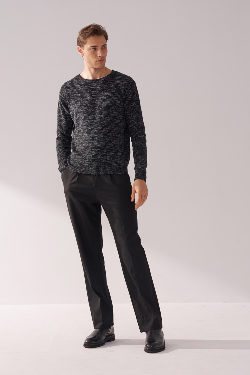 SST&C Black Wide Straight Fit Classic Elastic Casual Trousers | 00162410008_4