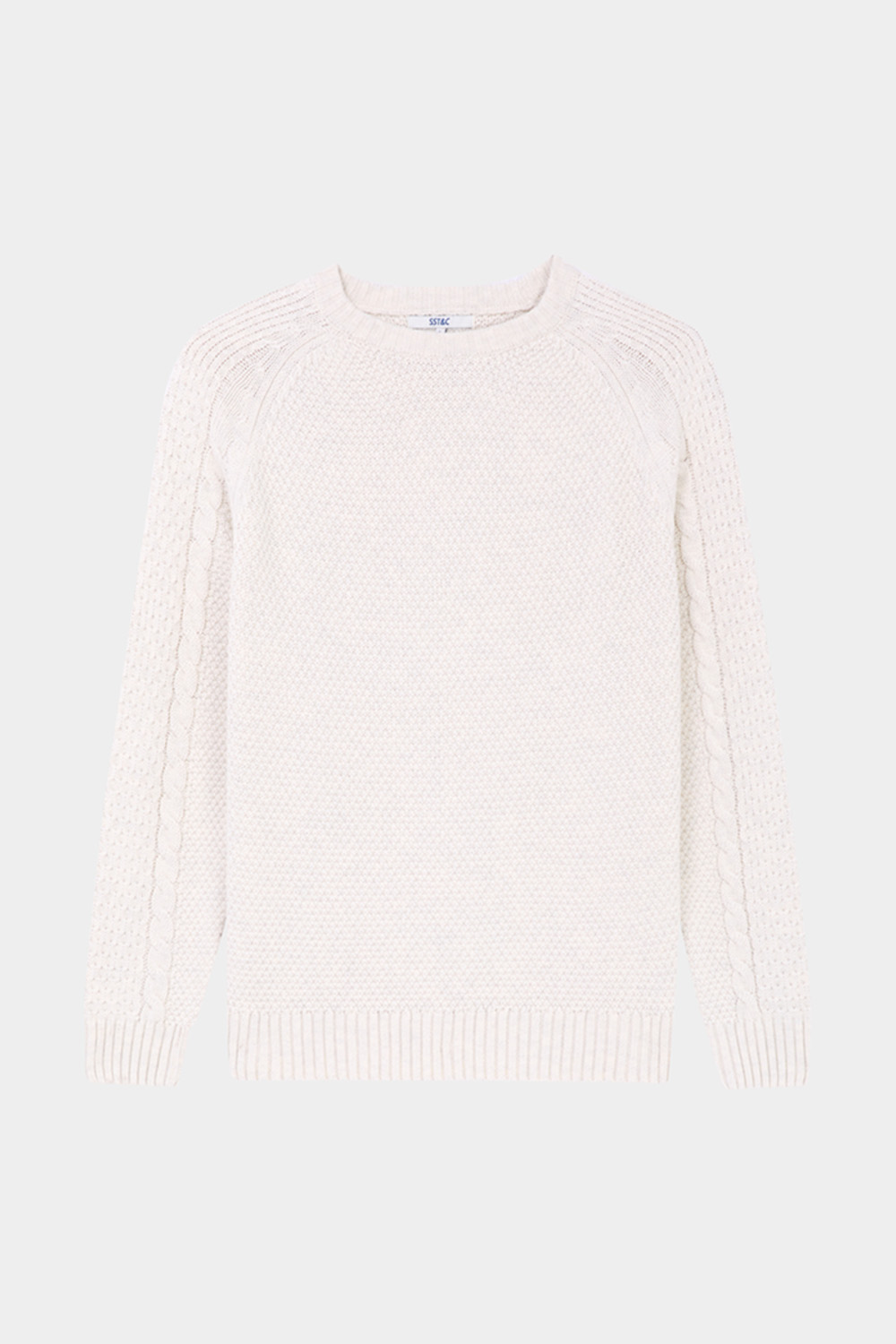 SST&C White and Gray Cable-Knit Crew Neck Sweater | 00182410001_7