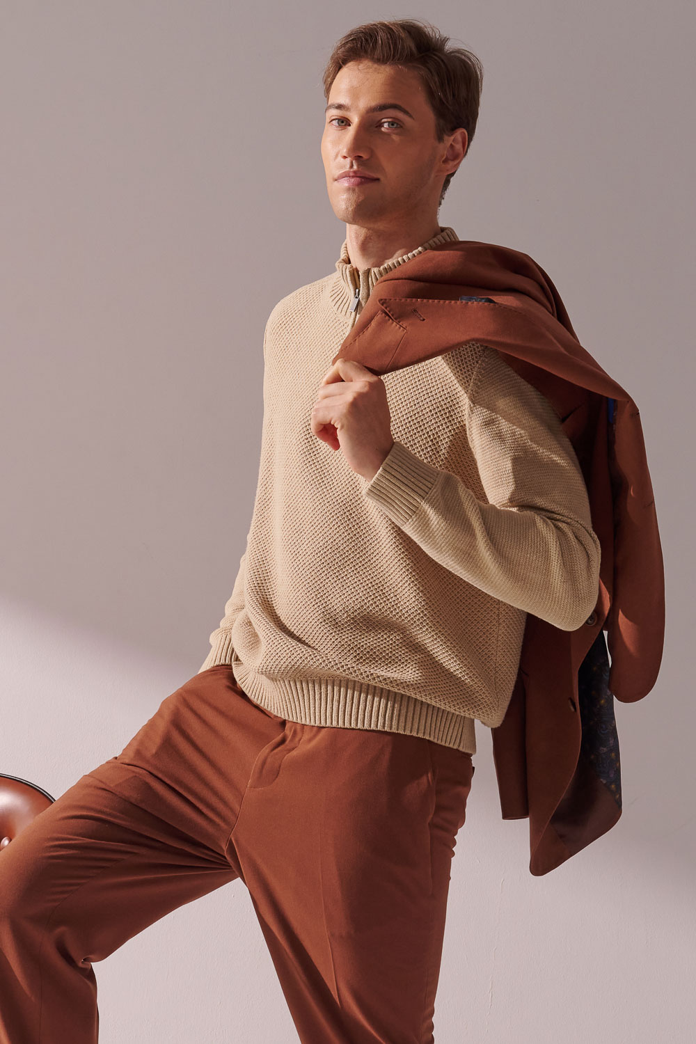 SST&C Light Khaki Half-Zip Knitted Sweater | 00182410004_1