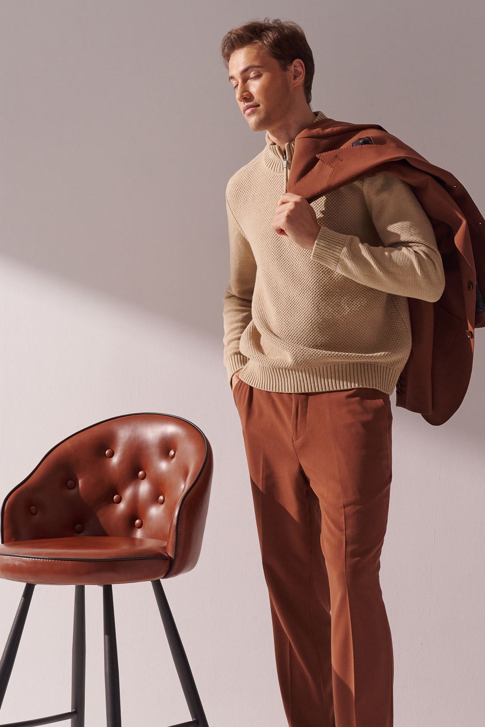 SST&C Light Khaki Half-Zip Knitted Sweater | 00182410004_2