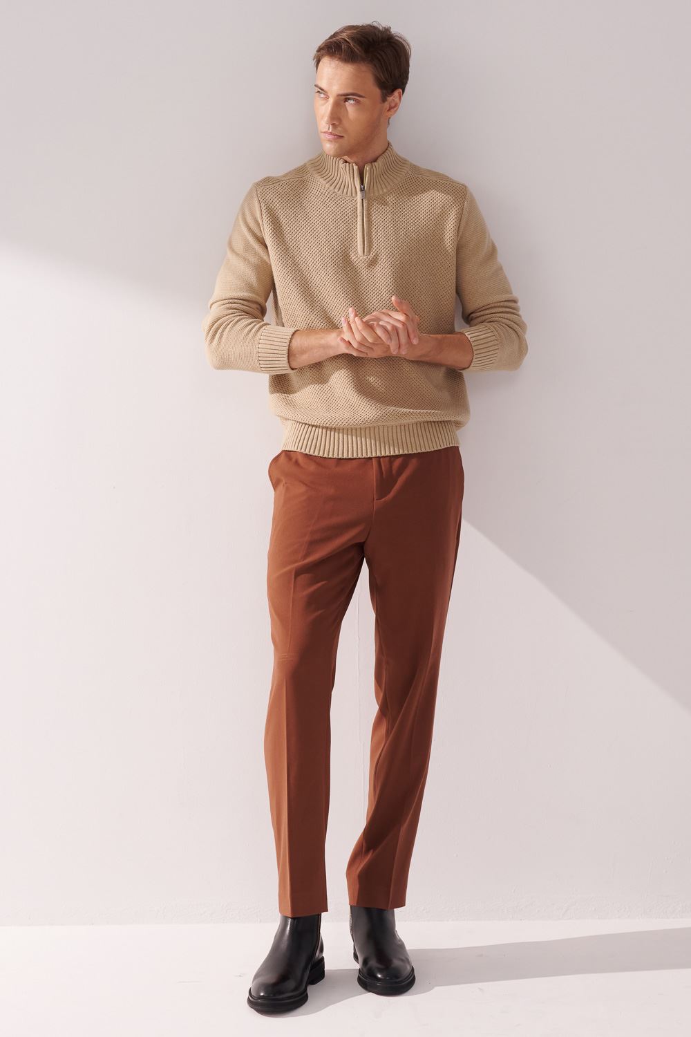 SST&C Light Khaki Half-Zip Knitted Sweater | 00182410004_3