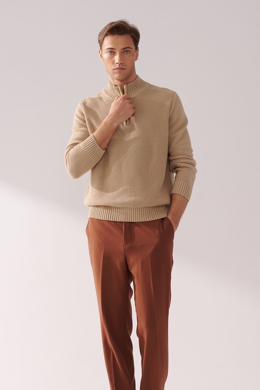 SST&C Light Khaki Half-Zip Knitted Sweater | 00182410004_4