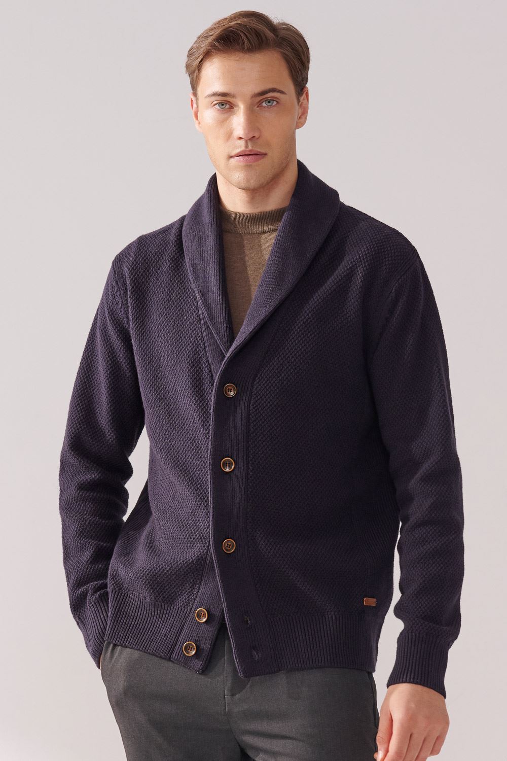 SST&C Navy Blue Knitted Cardigan Jacket | 00182410005_0