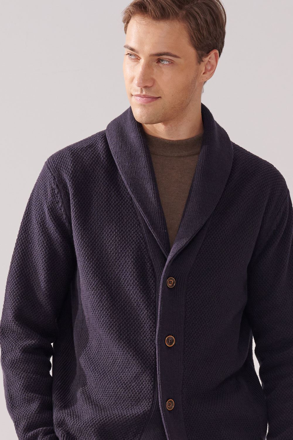 SST&C Navy Blue Knitted Cardigan Jacket | 00182410005_1