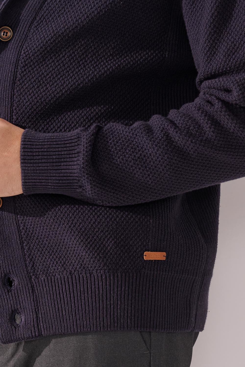 SST&C Navy Blue Knitted Cardigan Jacket | 00182410005_4