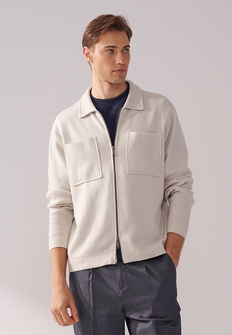 SST&C Cloud Gray Double Pocket Knitted Jacket | 00182410009_0