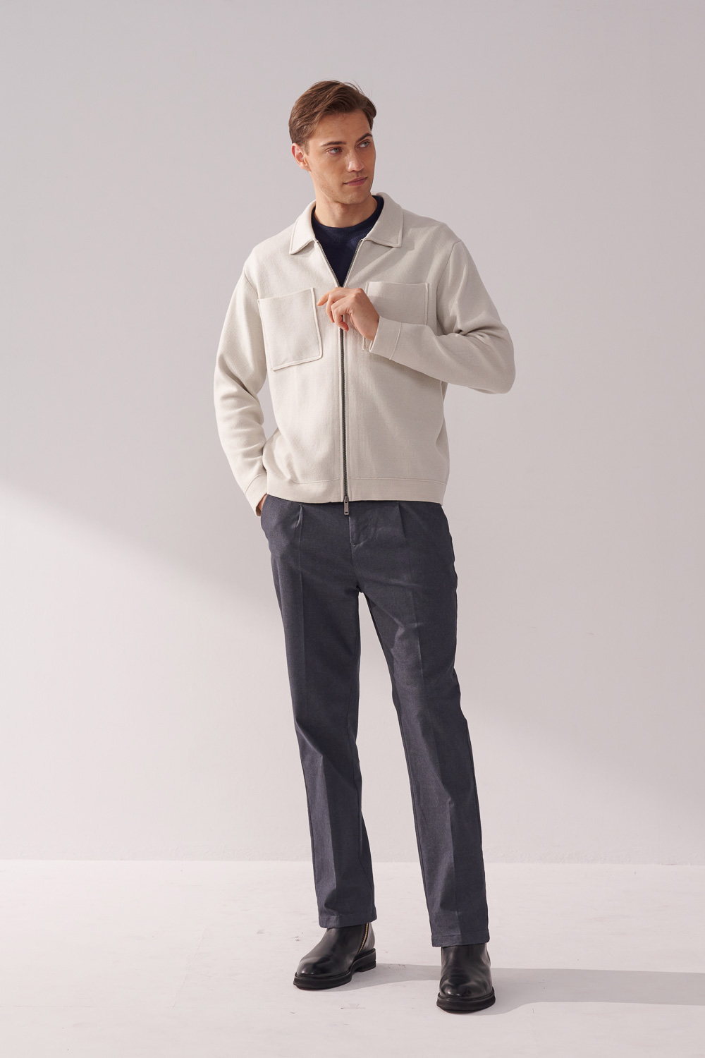 SST&C Cloud Gray Double Pocket Knitted Jacket | 00182410009_3