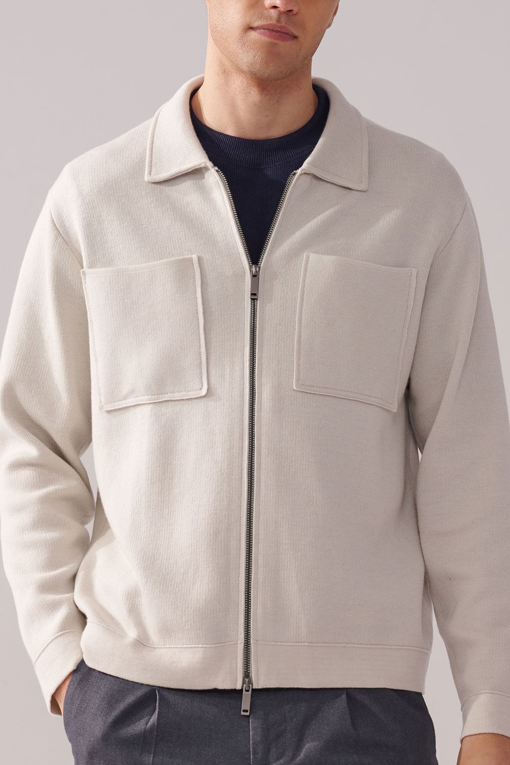 SST&C Cloud Gray Double Pocket Knitted Jacket | 00182410009_5