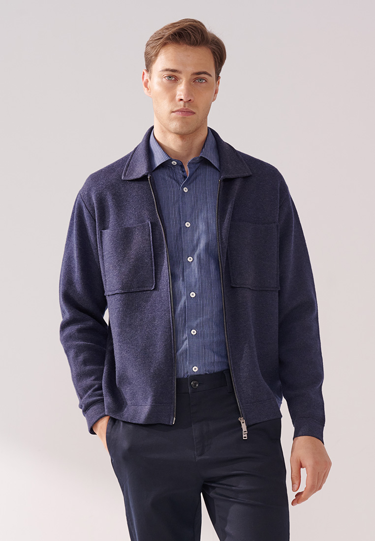 SST&C Navy Double Pocket Knitted Jacket | 00182410010_0