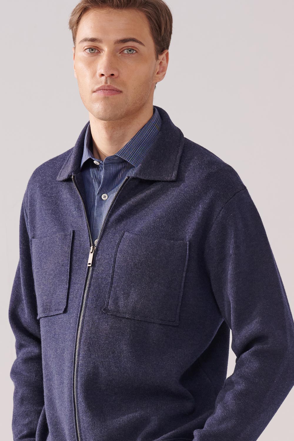 SST&C Navy Double Pocket Knitted Jacket | 00182410010_2