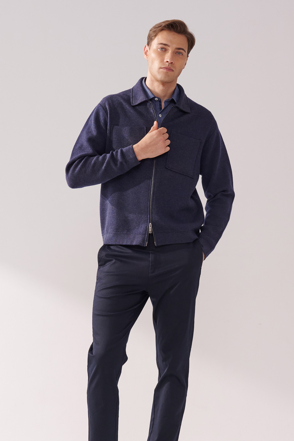 SST&C Navy Double Pocket Knitted Jacket | 00182410010_4