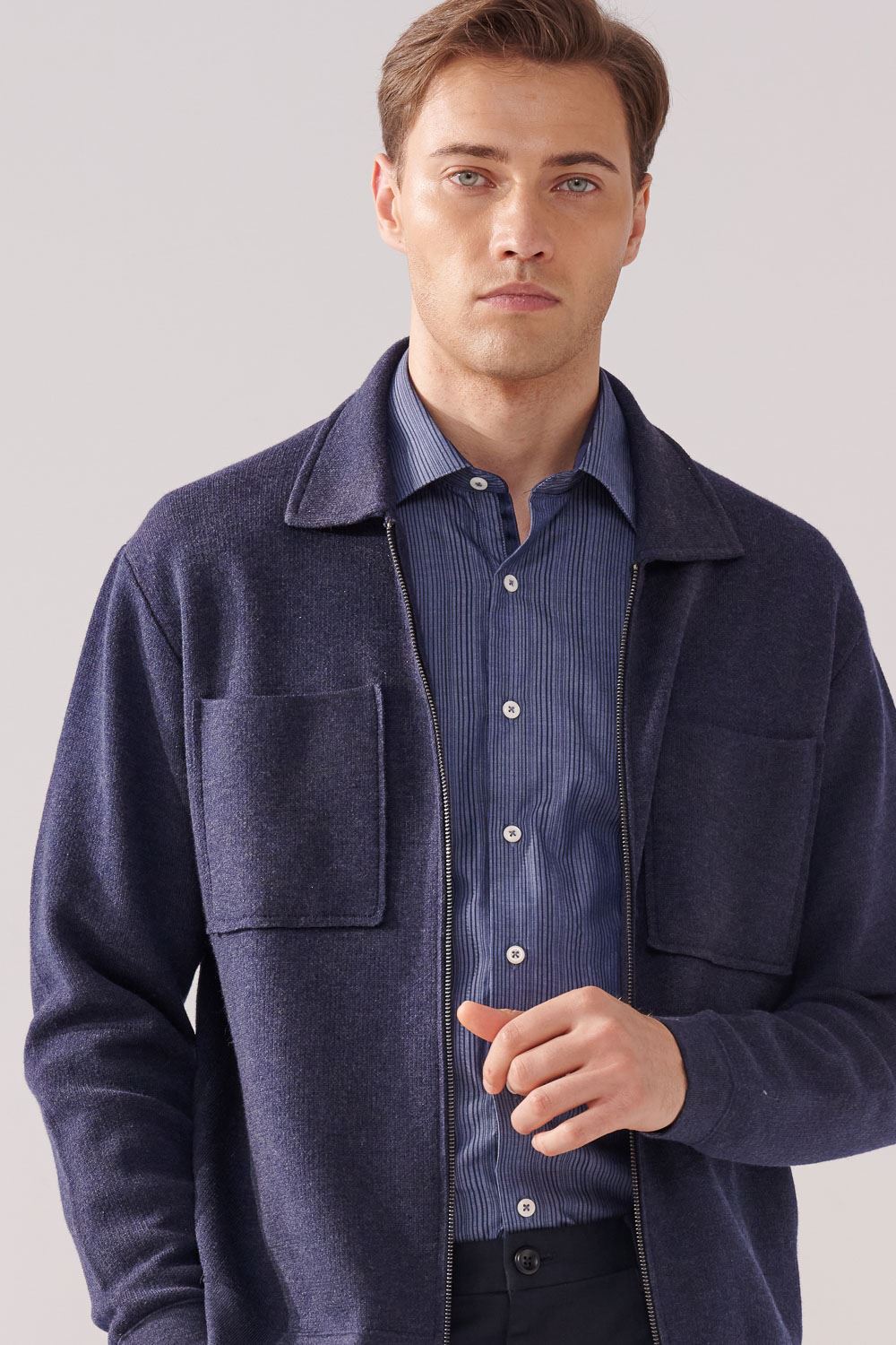 SST&C Navy Double Pocket Knitted Jacket | 00182410010_5