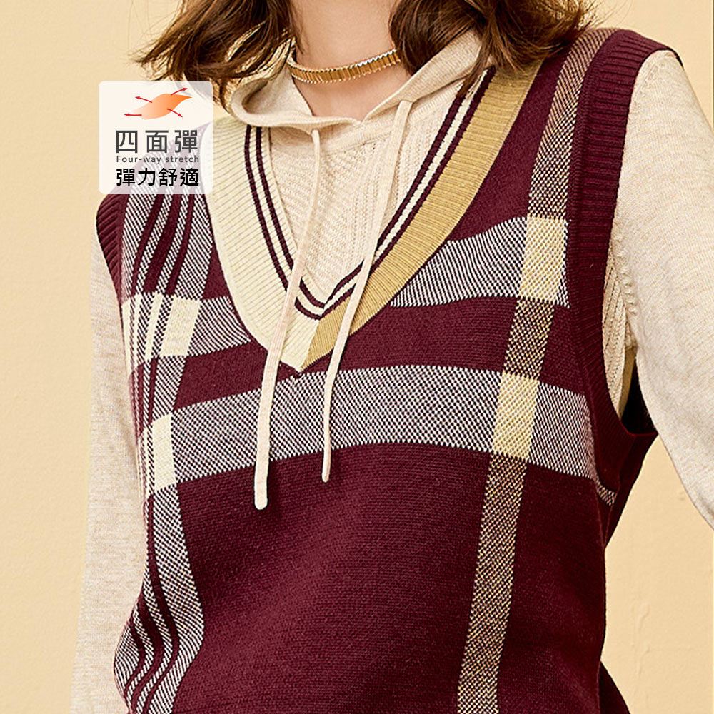 ILEY伊蕾 復古學院風格紋針織背心(兩色；M-XL)_2