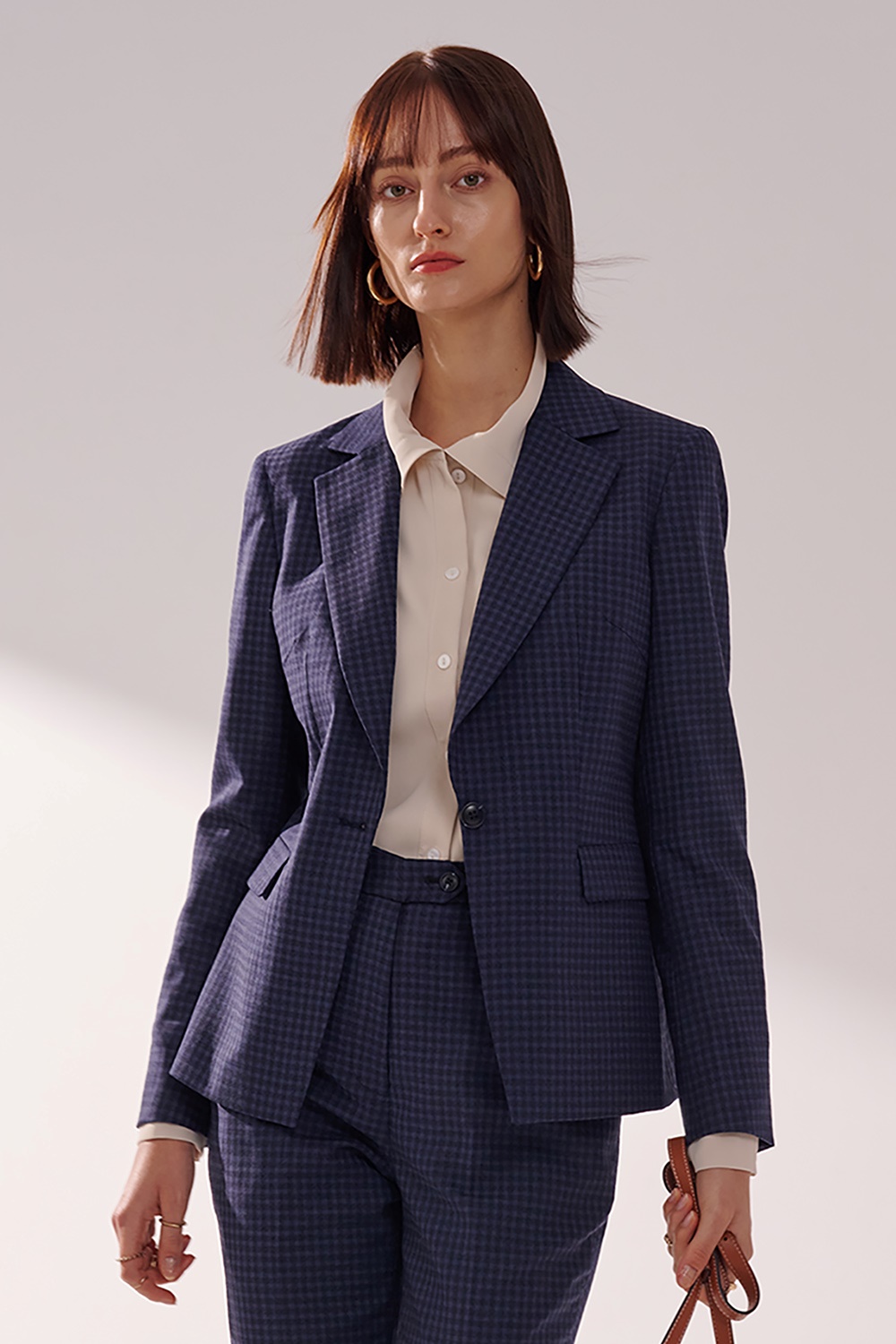 SST&C #Milan Series  Navy Check Pattern Square Collar Suit Jacket | 01012410005_0