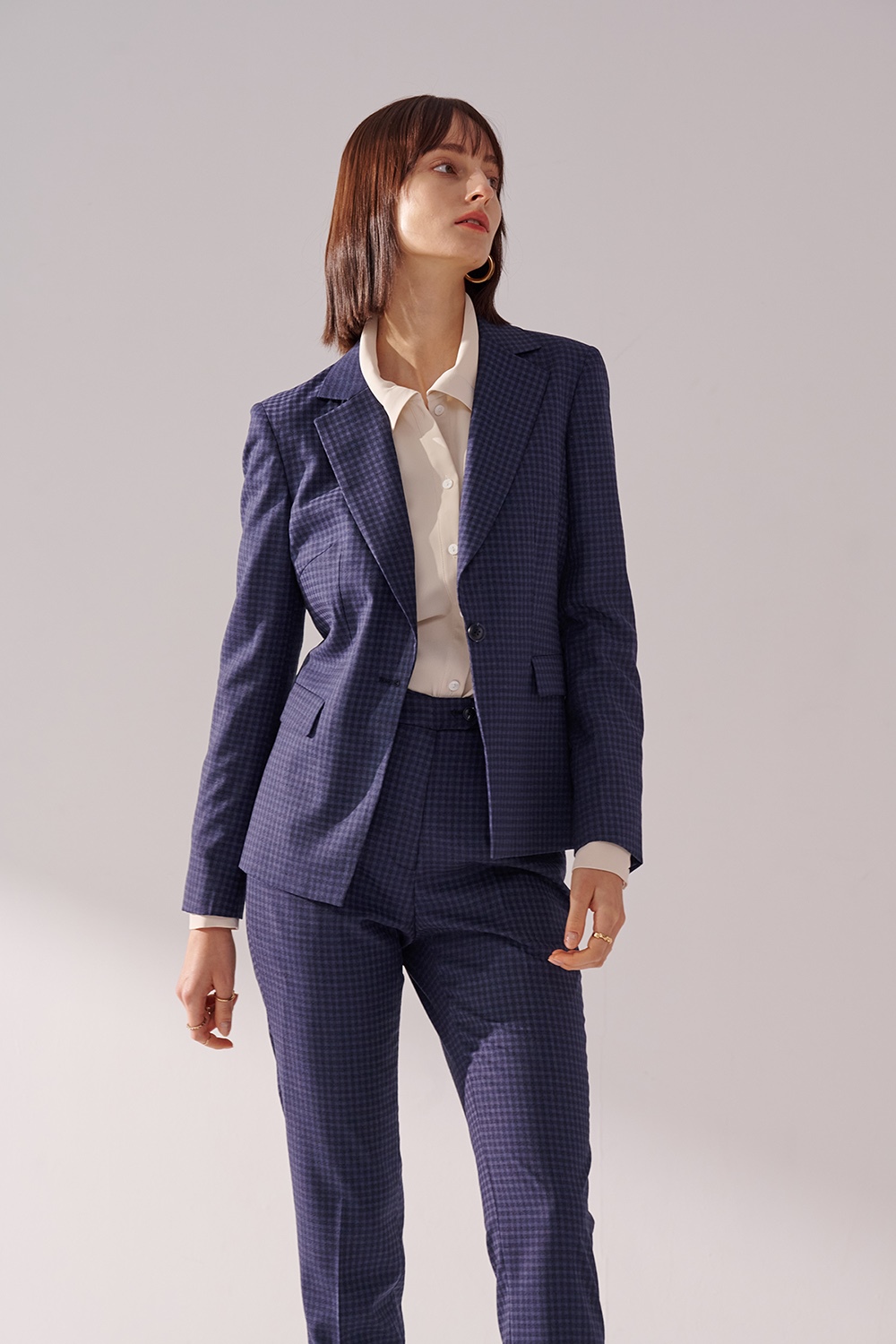 SST&C #Milan Series  Navy Check Pattern Square Collar Suit Jacket | 01012410005_1