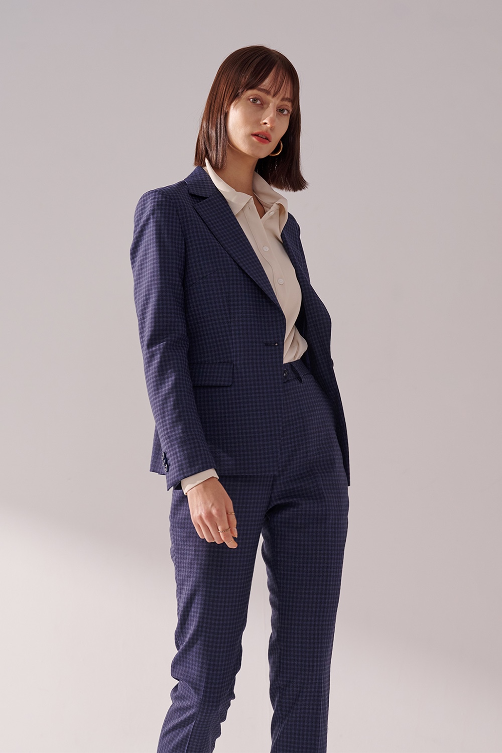 SST&C #Milan Series  Navy Check Pattern Square Collar Suit Jacket | 01012410005_2