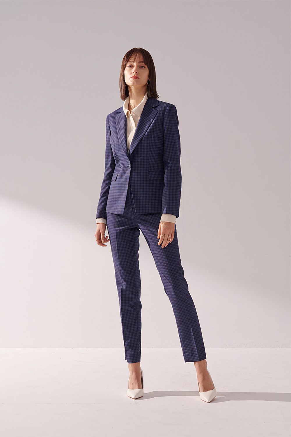 SST&C #Milan Series  Navy Check Pattern Square Collar Suit Jacket | 01012410005_4