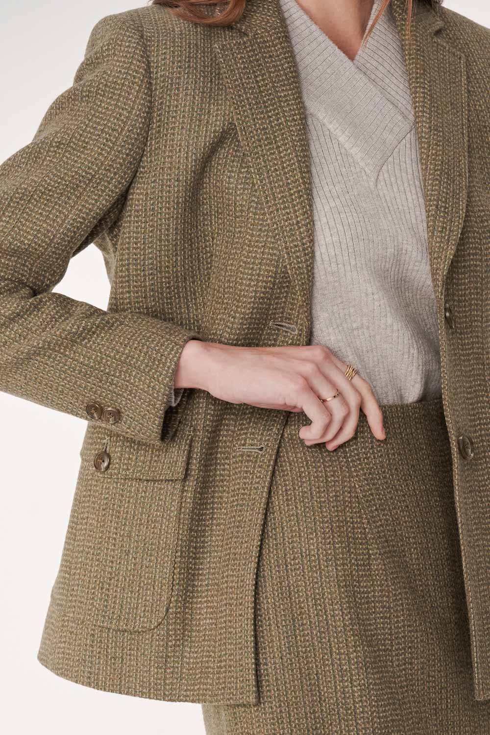 SST&C Olive Green Wool Square Collar Moderate Suit Jacket | 01012410001_6