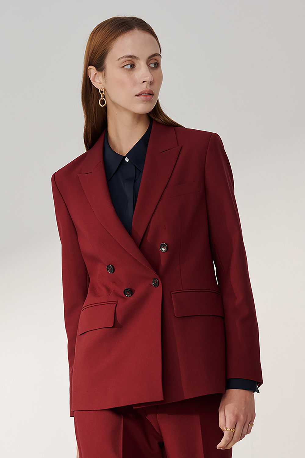 SST&C Burgundy Red Sword Collar Long Suit Jacket | 01012410003_0