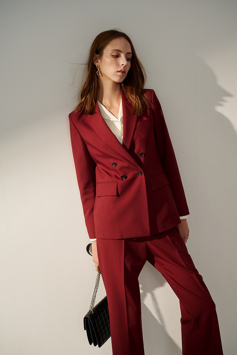 SST&C Burgundy Red Sword Collar Long Suit Jacket | 01012410003_2