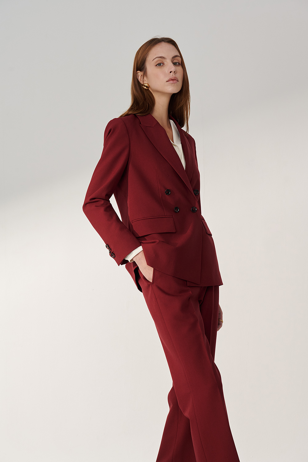 SST&C Burgundy Red Sword Collar Long Suit Jacket | 01012410003_3