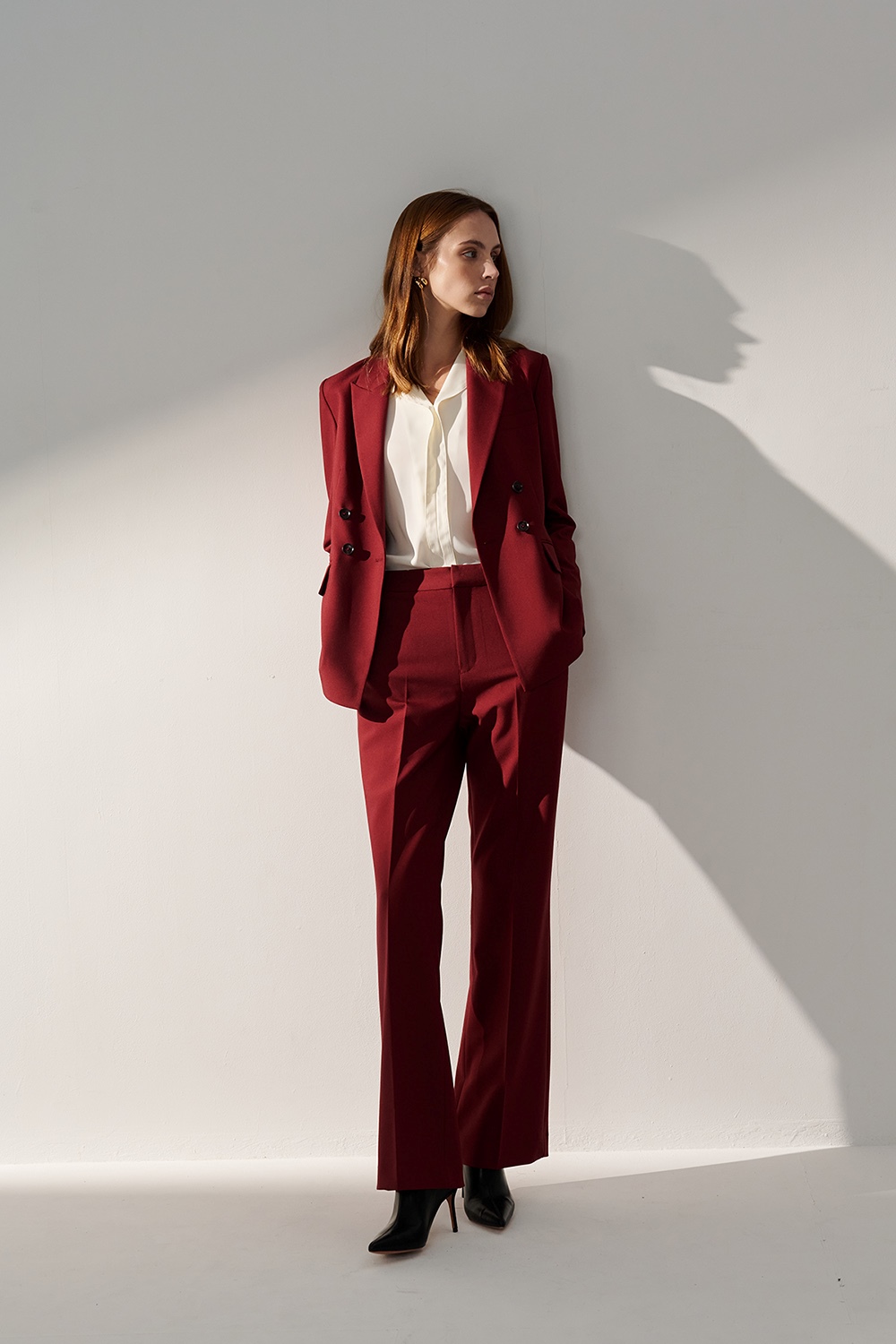 SST&C Burgundy Red Sword Collar Long Suit Jacket | 01012410003_4