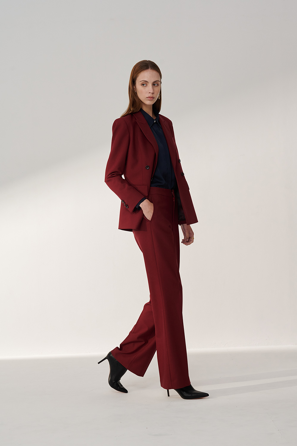 SST&C Burgundy Red Sword Collar Long Suit Jacket | 01012410003_5