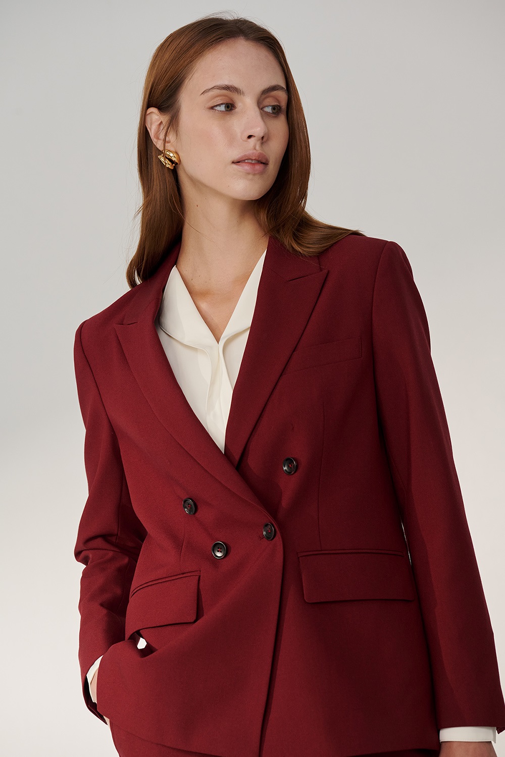 SST&C Burgundy Red Sword Collar Long Suit Jacket | 01012410003_6