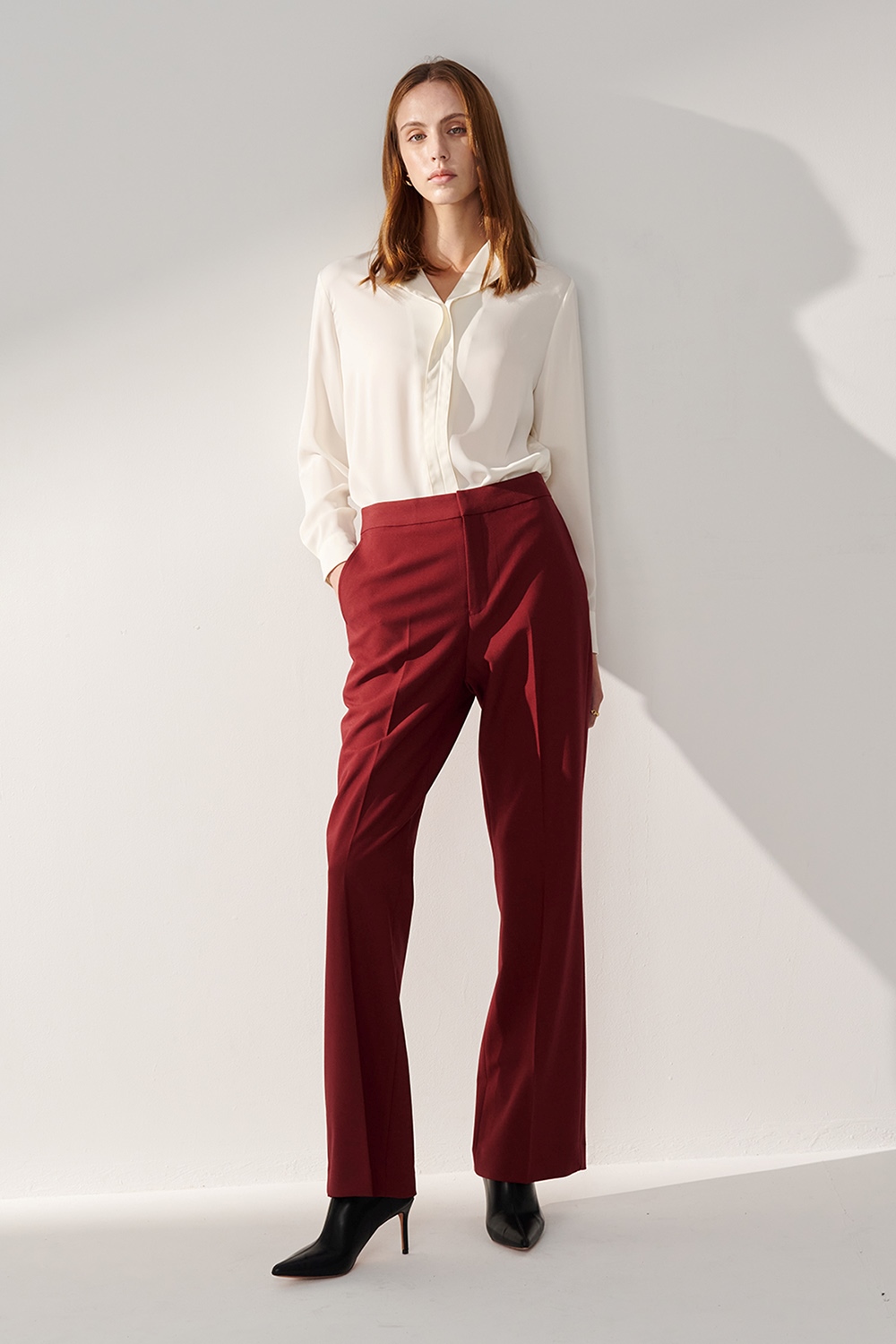 SST&C Burgundy Red Straight-Leg Suit Trousers | 01022410003_0