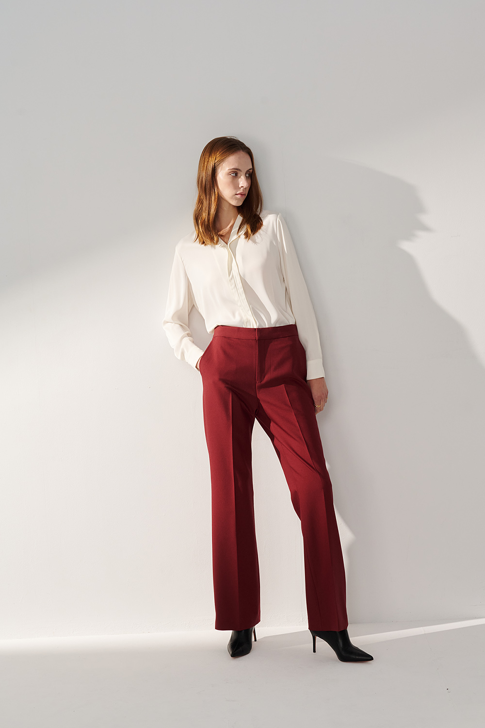 SST&C Burgundy Red Straight-Leg Suit Trousers | 01022410003_1