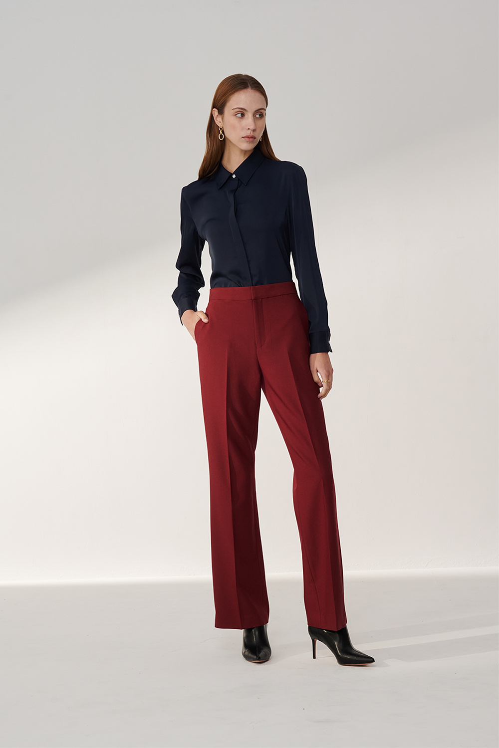 SST&C Burgundy Red Straight-Leg Suit Trousers | 01022410003_2