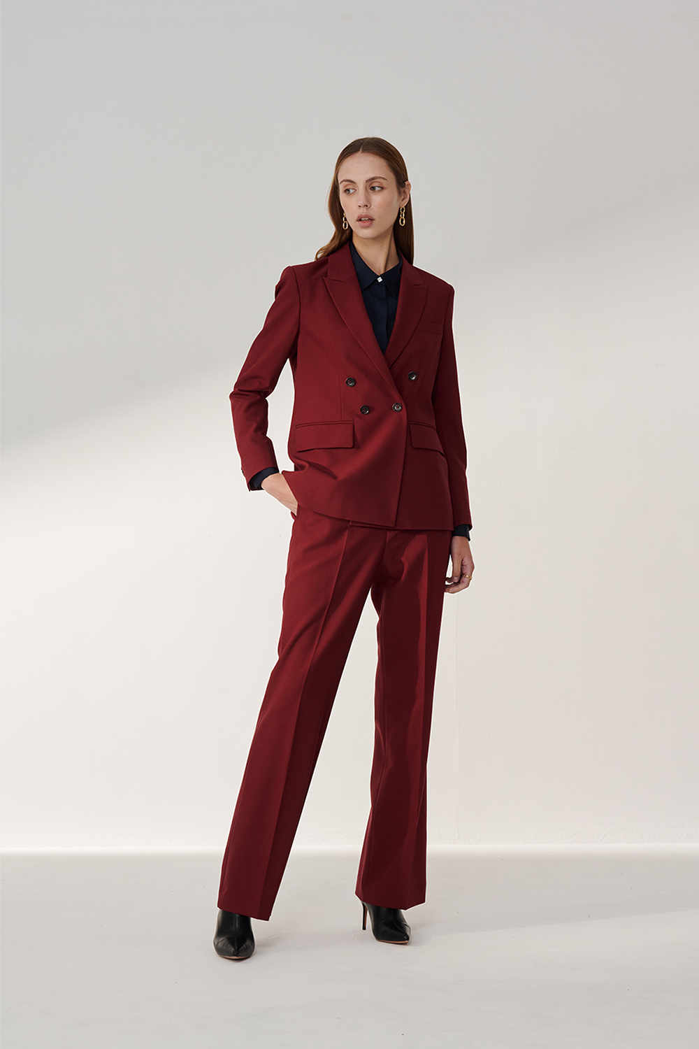 SST&C Burgundy Red Straight-Leg Suit Trousers | 01022410003_3