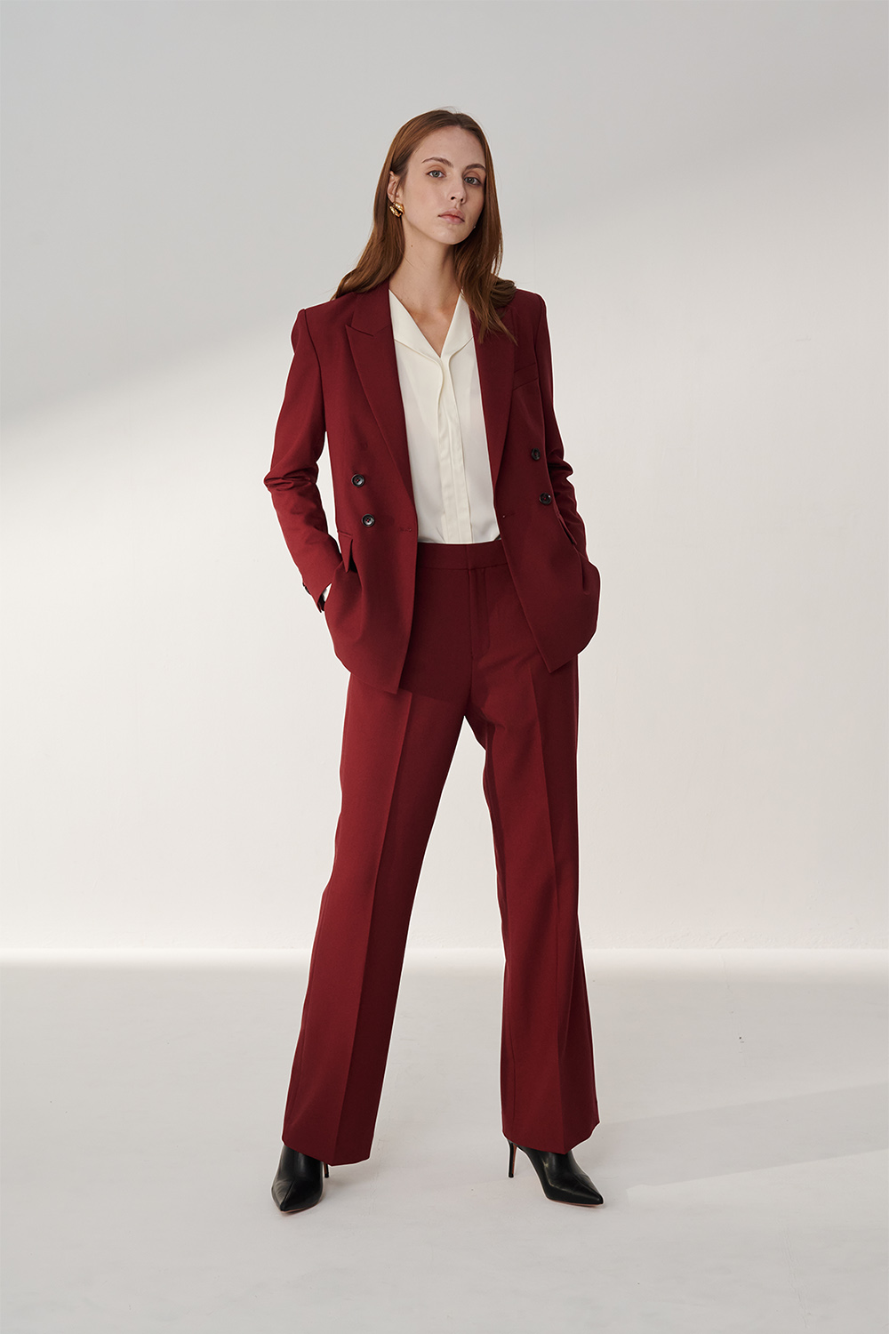 SST&C Burgundy Red Straight-Leg Suit Trousers | 01022410003_5