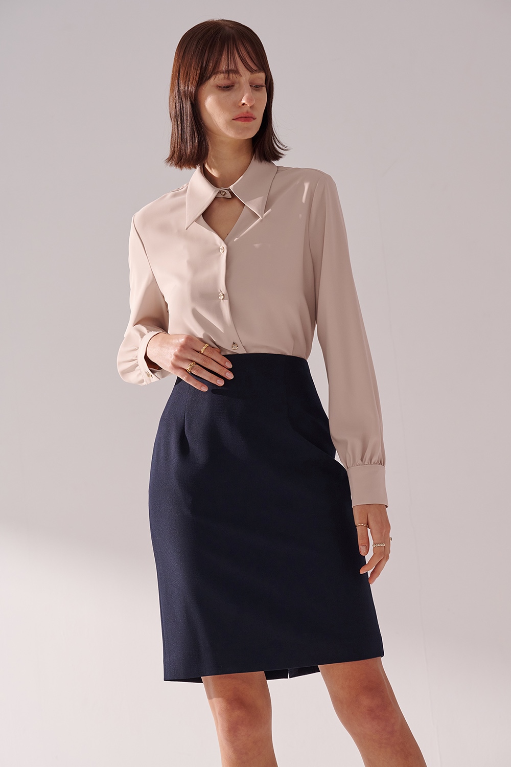 SST&C Navy Twill Fitted Skirt | 01042410002_0