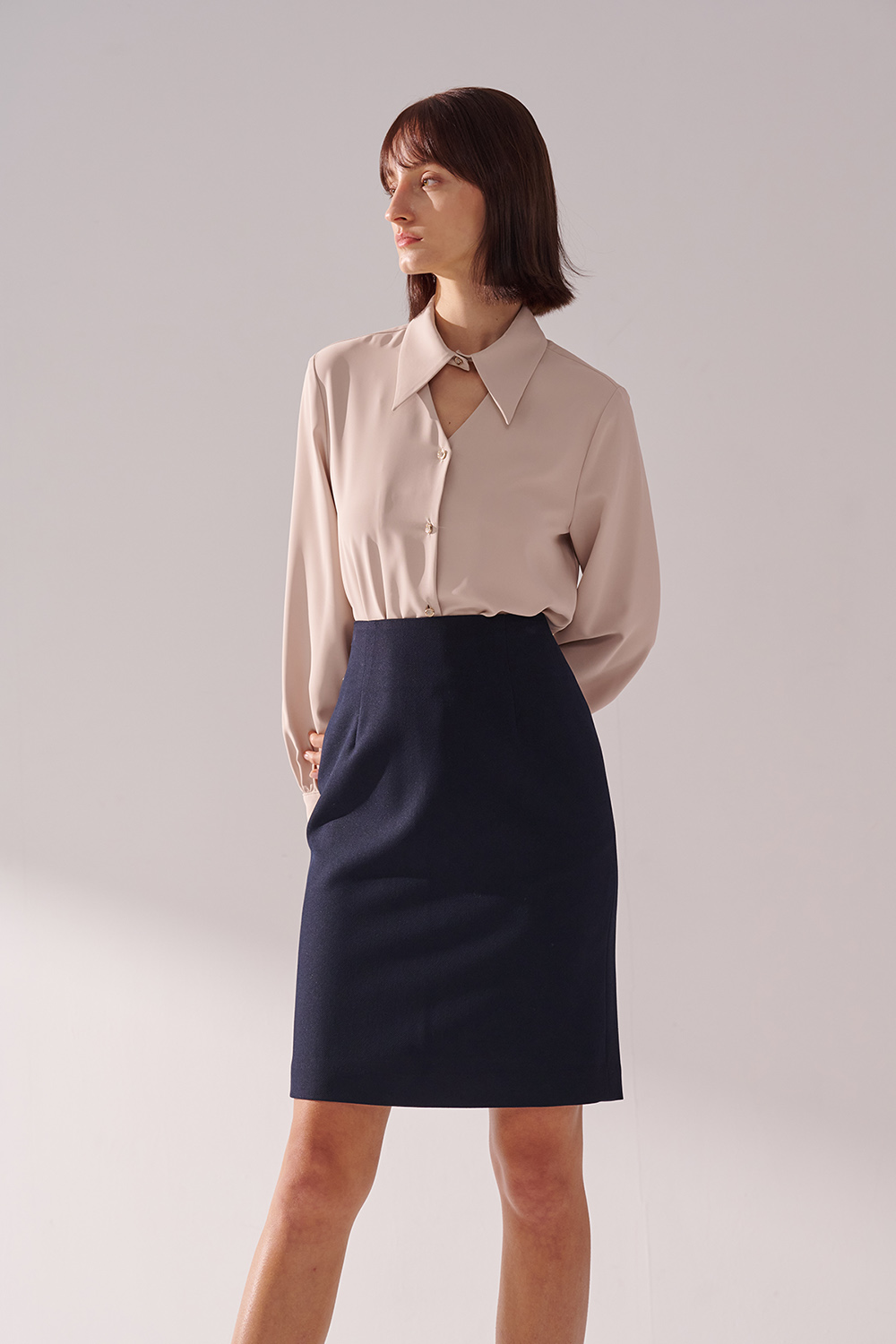 SST&C Navy Twill Fitted Skirt | 01042410002_1
