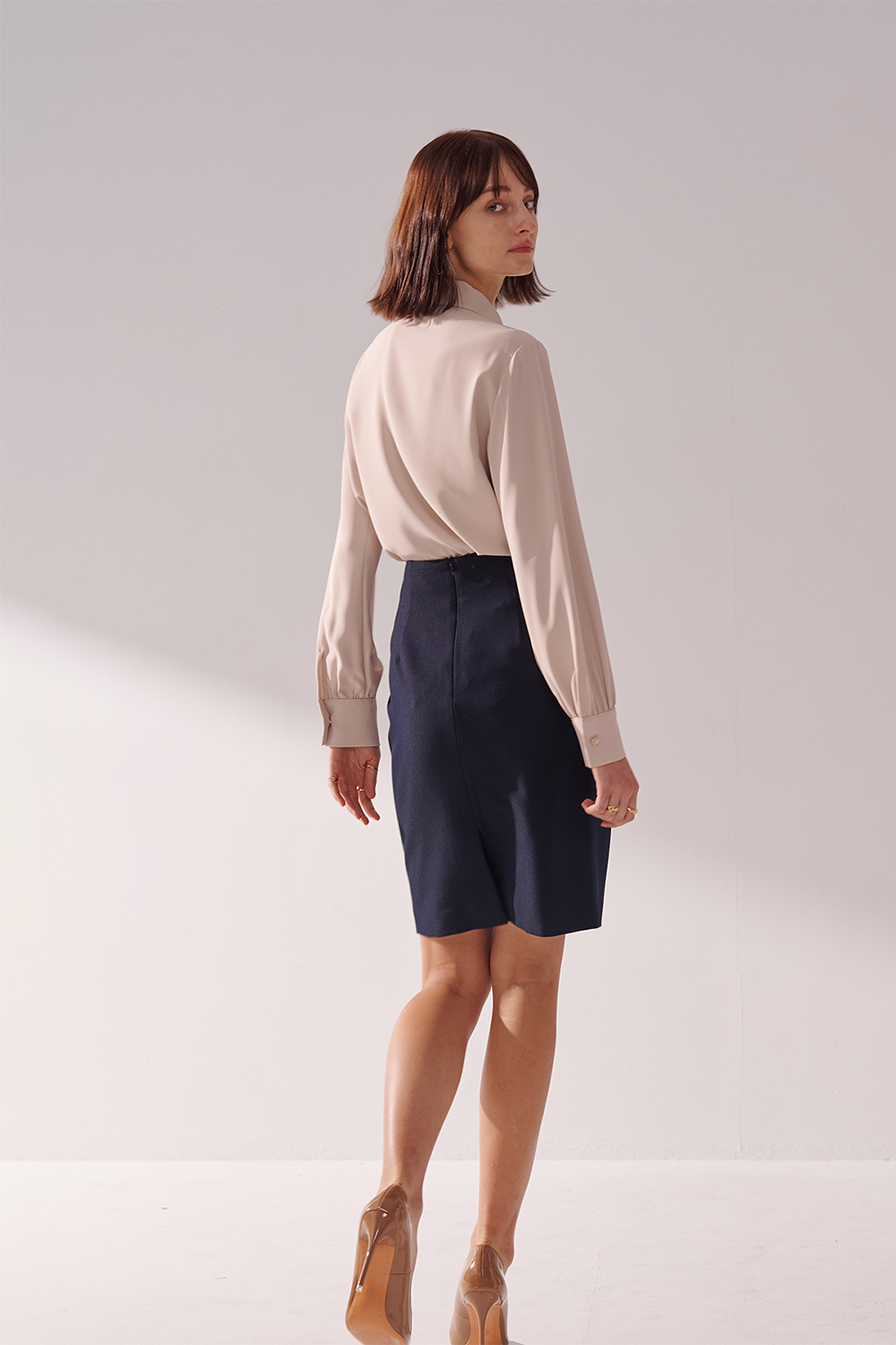 SST&C Navy Twill Fitted Skirt | 01042410002_2