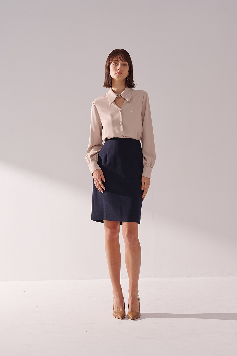 SST&C Navy Twill Fitted Skirt | 01042410002_3