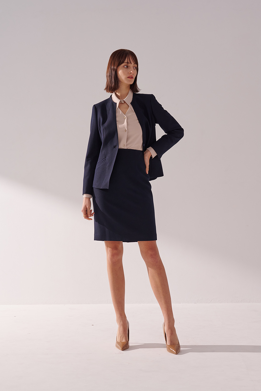 SST&C Navy Twill Fitted Skirt | 01042410002_5