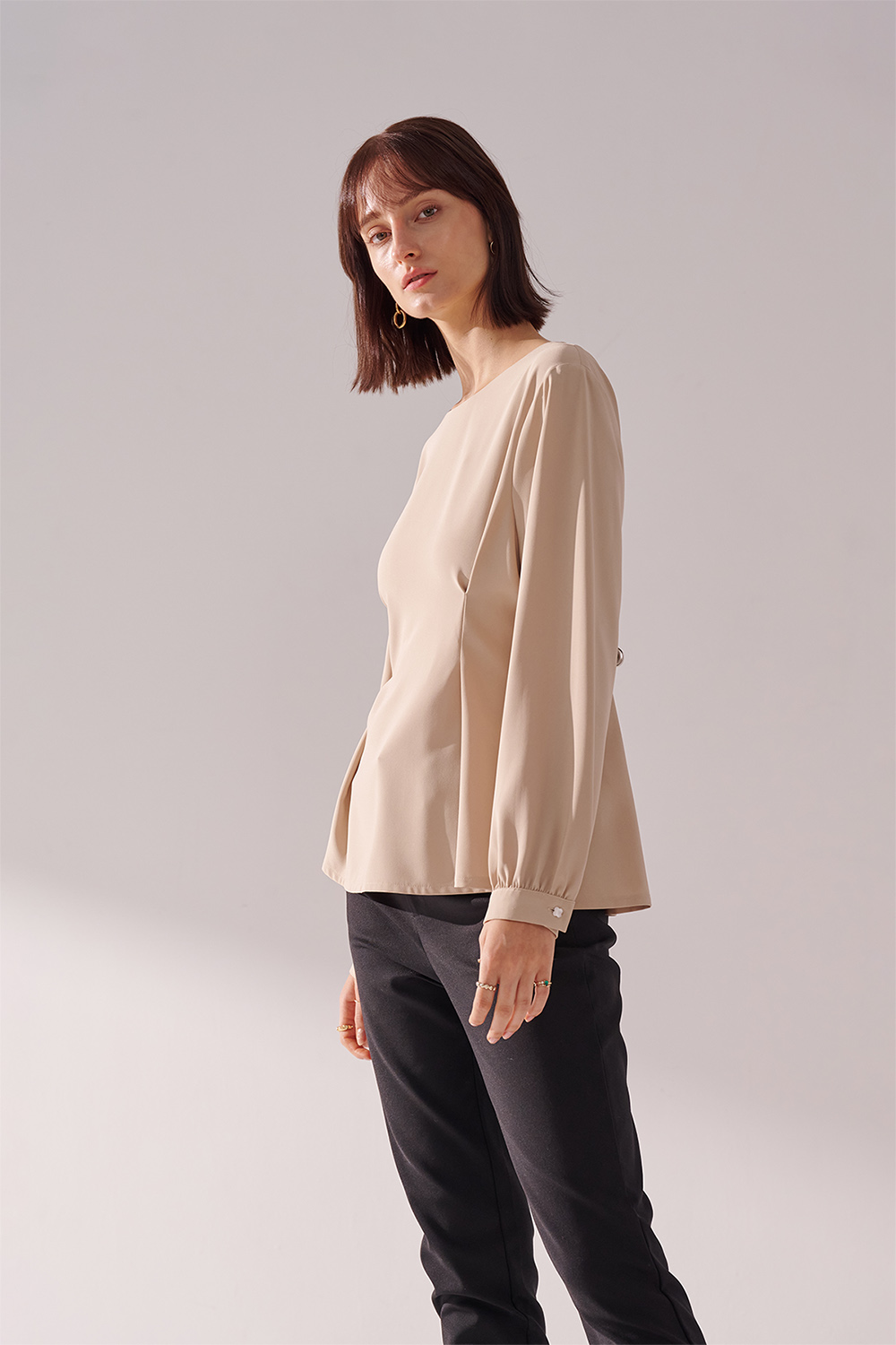 SST&C Light Khaki Round Neck Pleated Pullover | 01082410005_1