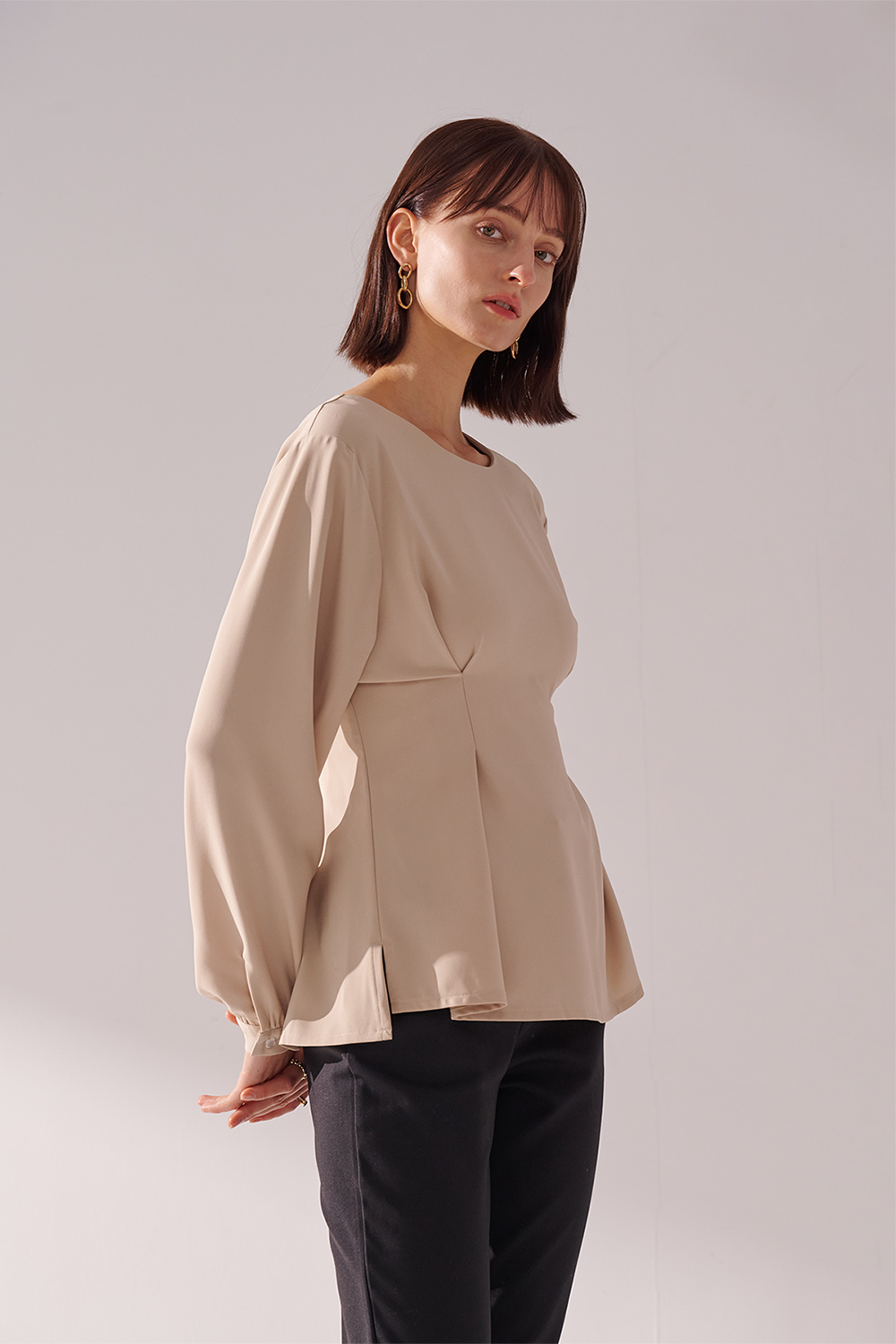 SST&C Light Khaki Round Neck Pleated Pullover | 01082410005_2