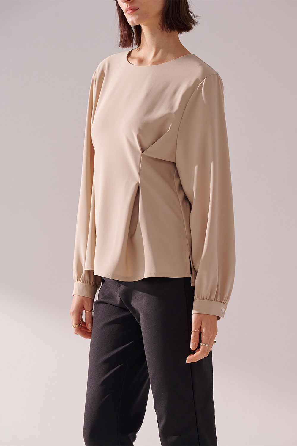 SST&C Light Khaki Round Neck Pleated Pullover | 01082410005_3