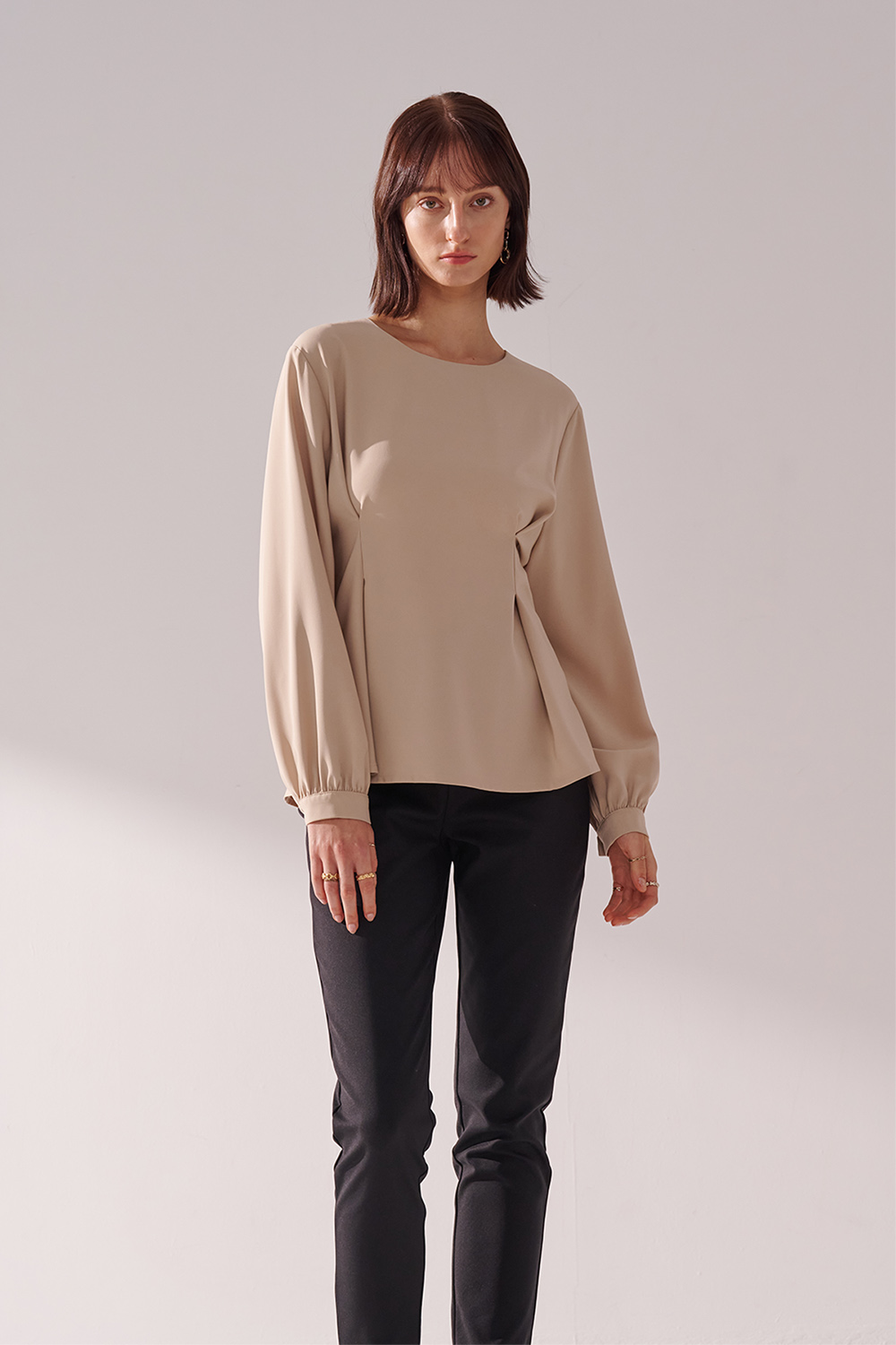 SST&C Light Khaki Round Neck Pleated Pullover | 01082410005_4