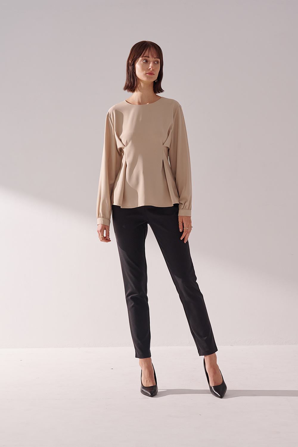 SST&C Light Khaki Round Neck Pleated Pullover | 01082410005_5