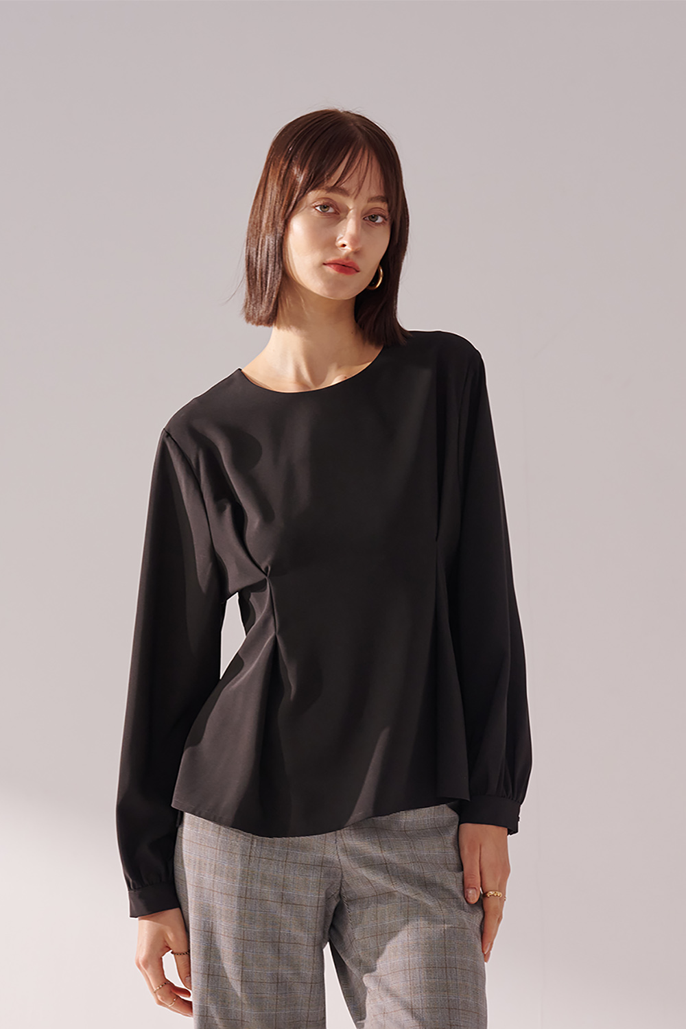 SST&C Black Round Neck Pleated Pullover | 01082410006_0