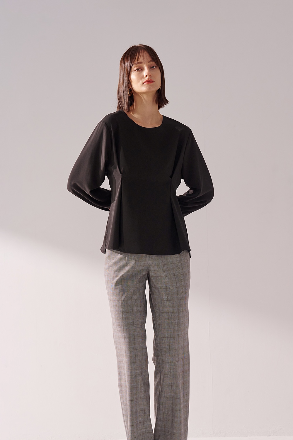 SST&C Black Round Neck Pleated Pullover | 01082410006_1