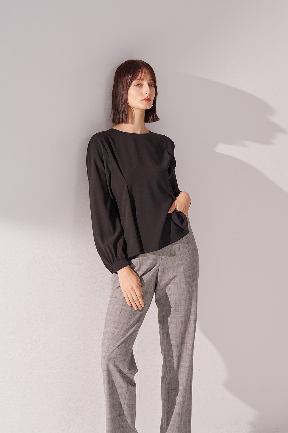 SST&C Black Round Neck Pleated Pullover | 01082410006_3