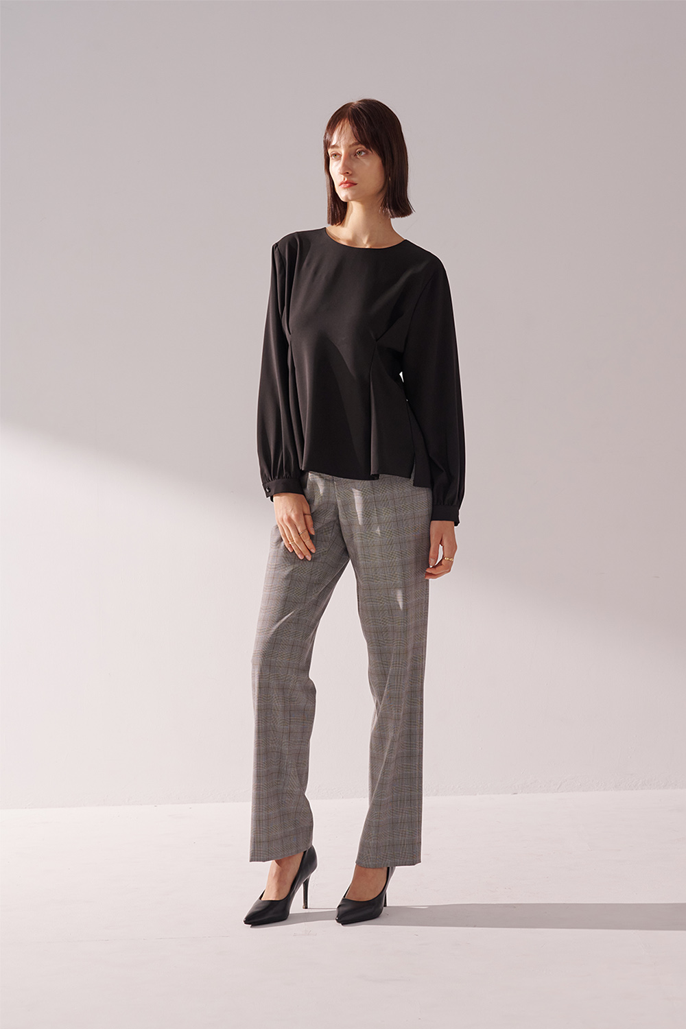 SST&C Black Round Neck Pleated Pullover | 01082410006_5