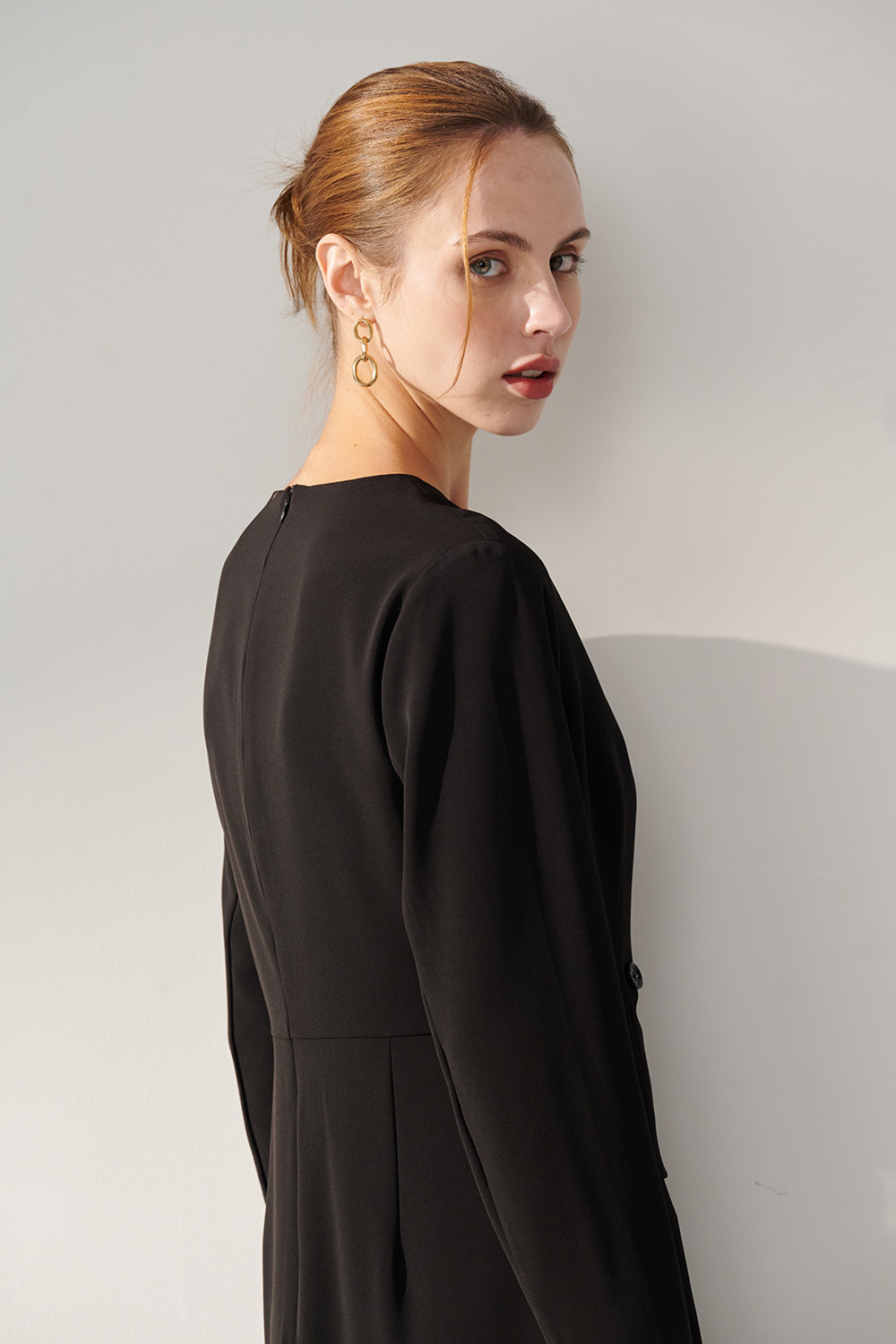 SST&C Black Lapel Buttoned Dress | 01222410003_3