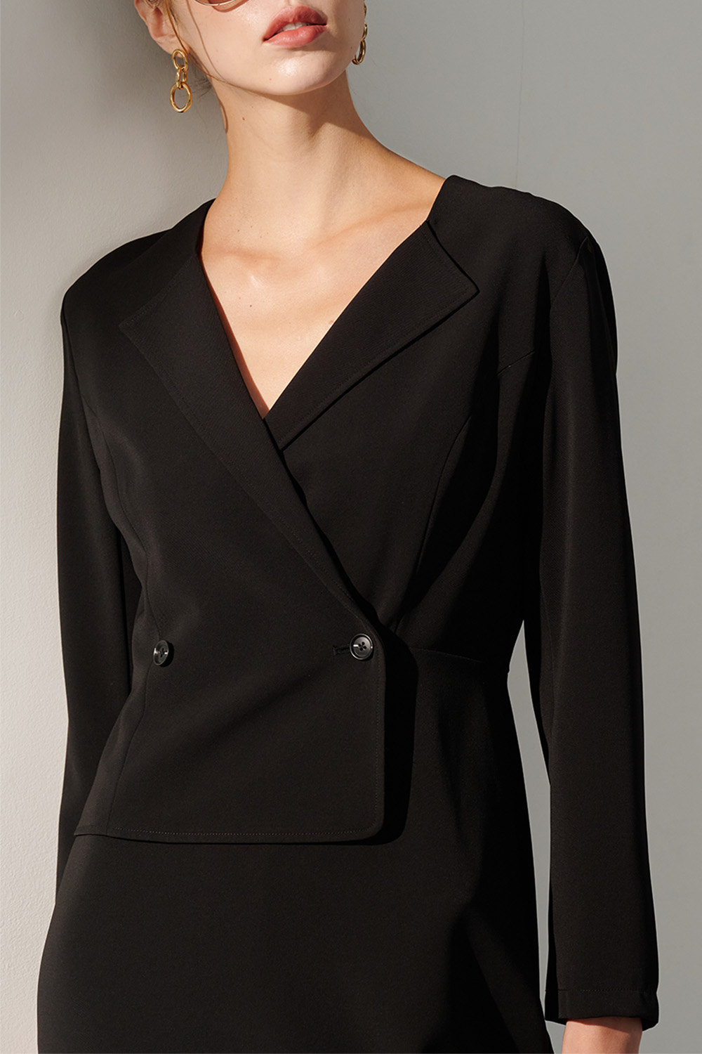 SST&C Black Lapel Buttoned Dress | 01222410003_6